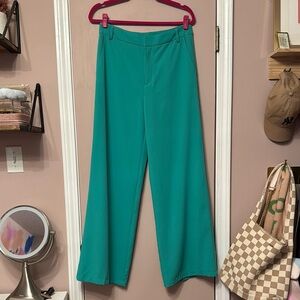 Teal Wide-Leg Dress Pants